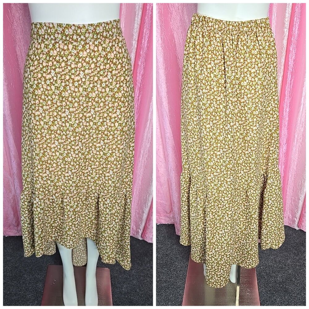 Altar'd State Brown Floral High Low Ruffle Maxi Boho Skirt Size Large - Picture 3 of 15